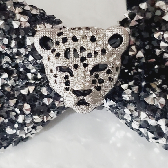 Mens blinged out leopard bowtie wedding groom black tie suit custom handmade OS - Picture 6 of 12